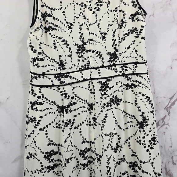 Talbots Dress Women 6 White Black Midi Tank Sleeveless Floral Flounce Hem Office - Picture 7 of 12